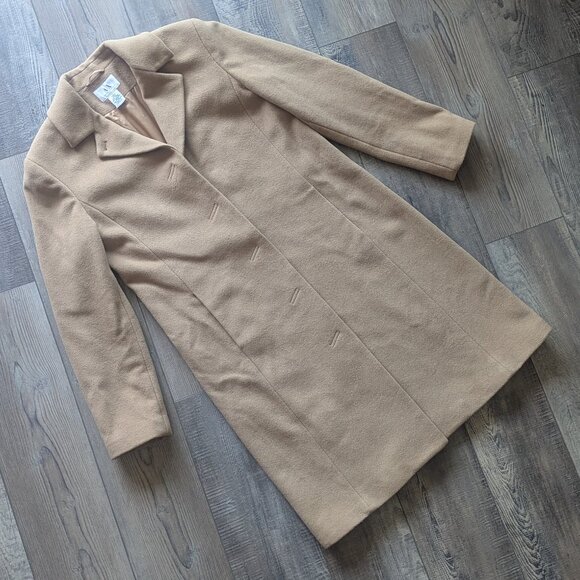 A/X Armani Exchange Women's Wool Minimal Mid Length Classic Camel Coat Beige L - Picture 1 of 9